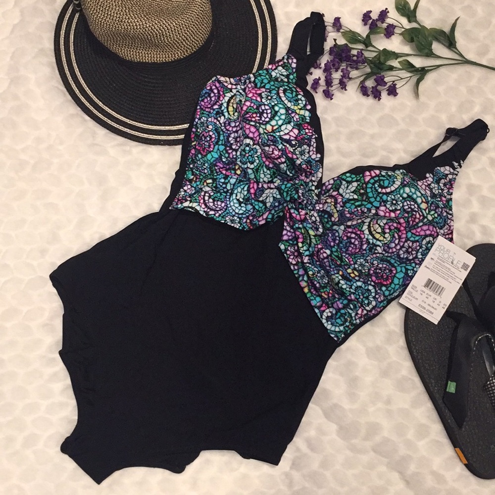 Profile Gottex Paisley Stain Glass Vneck Swimsuit